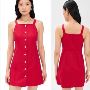 Alex Mill Alexis Red Button Dress Linen Cotton Size Large NWT